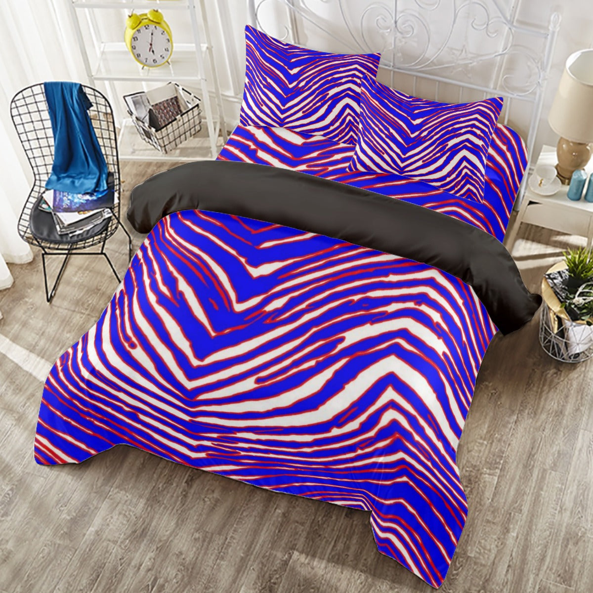 Rosy Brown Four-piece Duvet Cover Set – Red Blue White Zebra Game Day Style