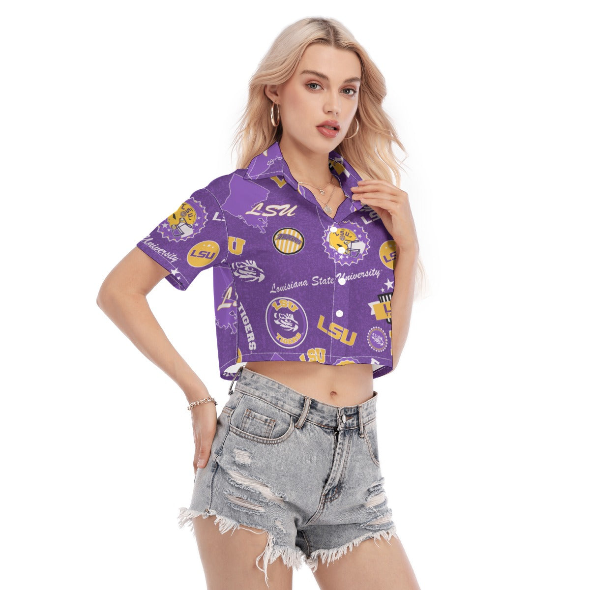 Louisiana Tigers Women's Cropped Shirt - Baton Rouge football tee varsity sportswear product image 2.0
