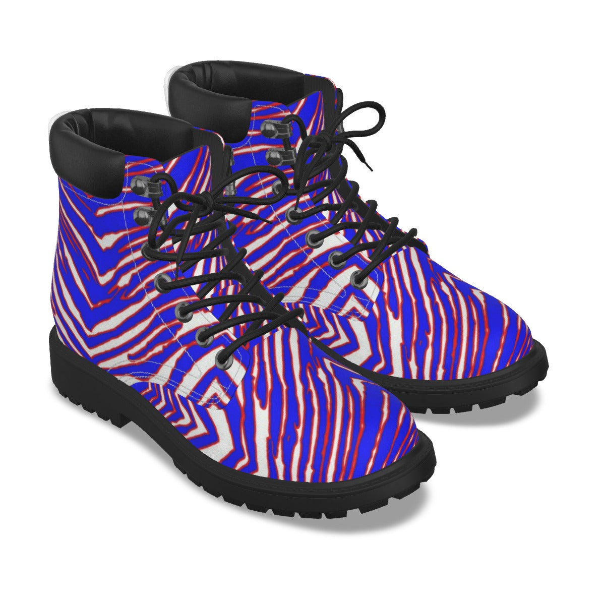 White Smoke All-Over Print Men's Short Boots – Red Blue White Zebra Game Day Style