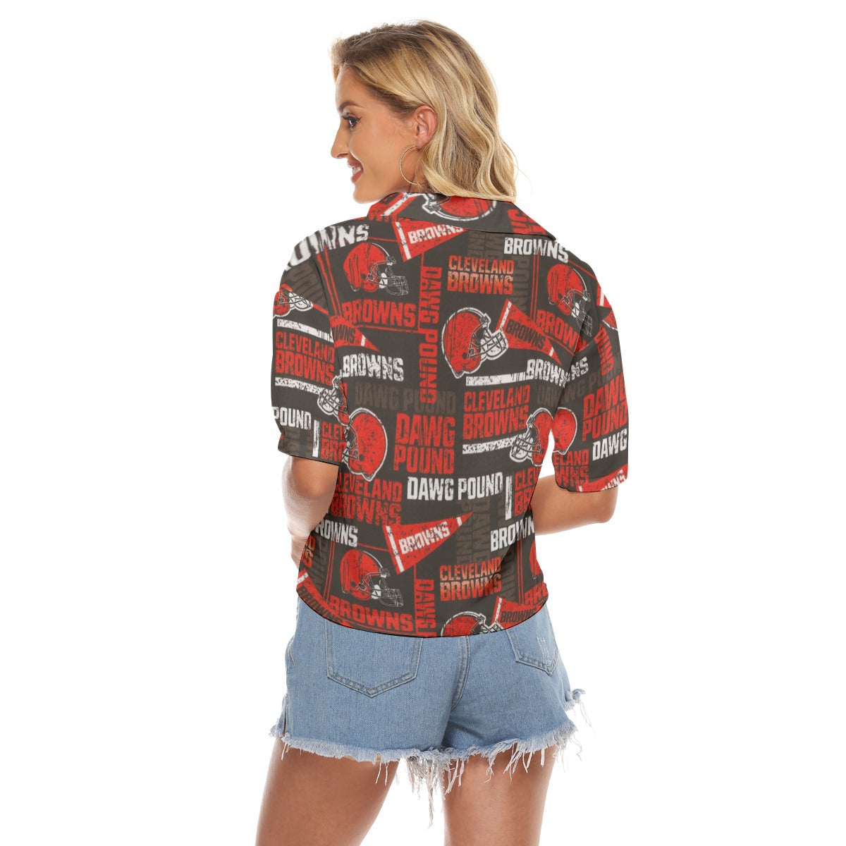 cleveland-browns-womens-v-neck-shirts brown orange football outfit side view