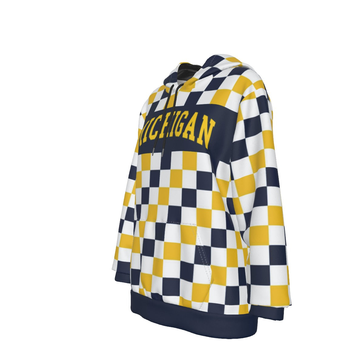 Michigan Blue and Gold Checkered Hoodie – Varsity Style Unisex Pullover Sweatshirt