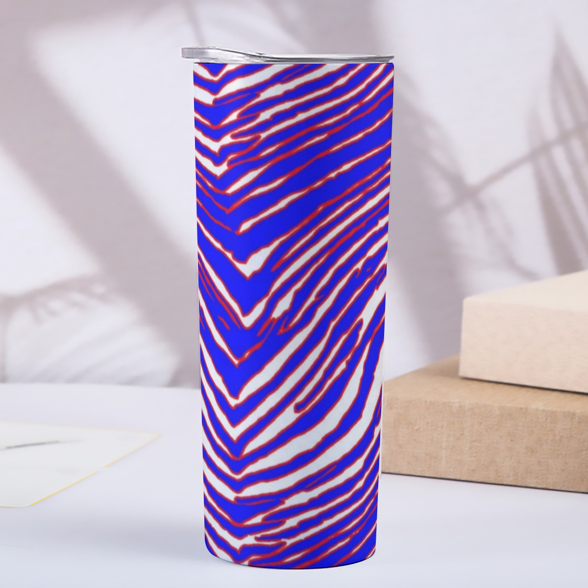 Buffalo Bills Zubaz Skinny Tumbler Stainless Steel with Lids 20OZ – Red Blue White Zebra Game Day Style – sportswear style, casual fan outfit, image 1.0
