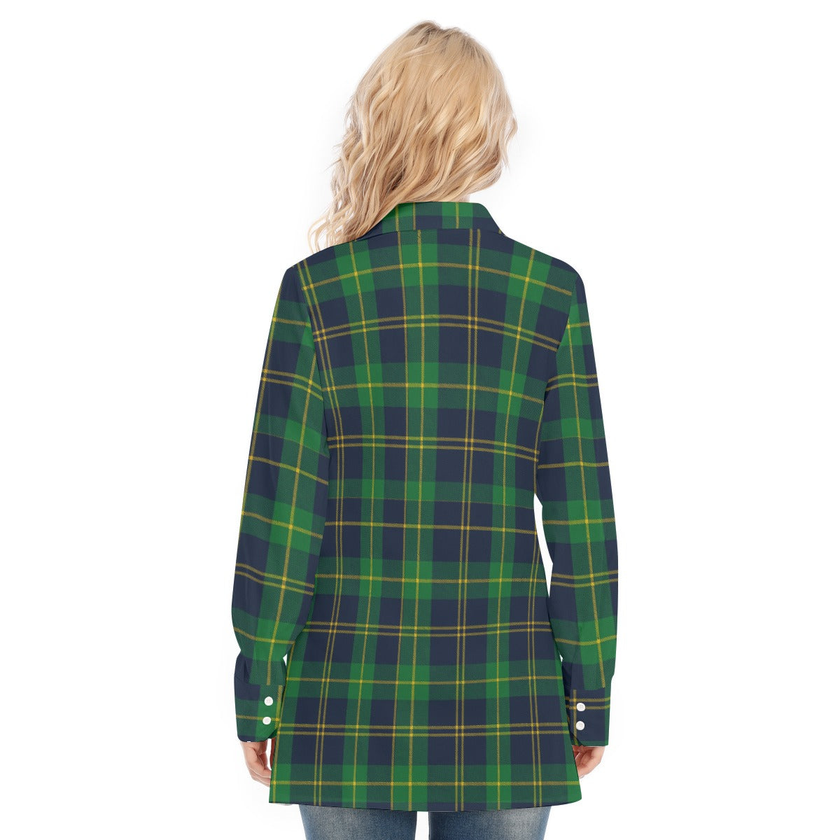 Notre Dame Fighting Irish Green Navy Gold Plaid Womens Long Shirt 115Gsm Cotton Poplin 8 green navy gold plaid women fashion apparel