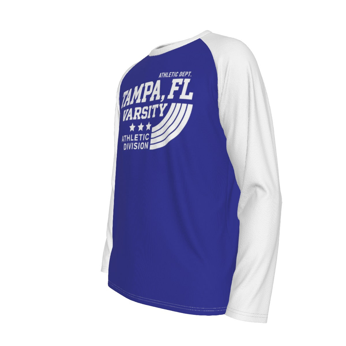 White Smoke Tampa FL Varsity Royal Blue and White Long Sleeve Shirt Men Athletic Raglan Tee