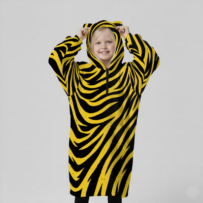 Pittsburgh Football Yellow Black Zebra Kids 1/4 Zip Hooded Wearable Blanket with Ears – sportswear style, game day outfit, image 1.0