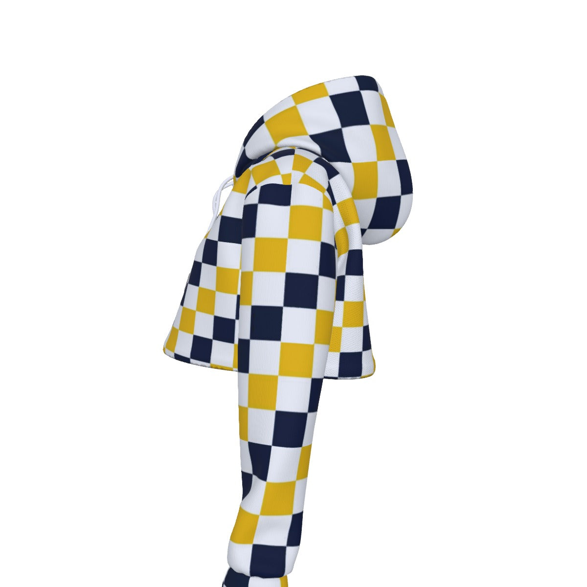White Smoke Michigan Checker Women’s Crop Hoodie – Maize and Blue Cropped Football Streetwear Sweatsh