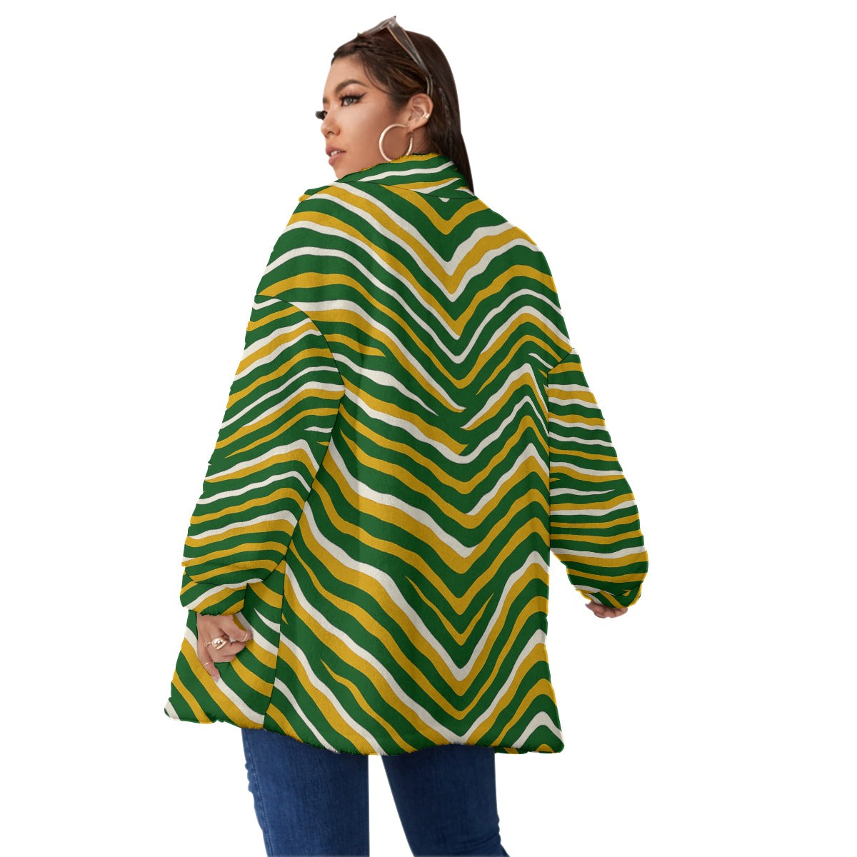 White Smoke Green Bay Football Yellow Green Unisex Borg Fleece Stand-Up Collar Coat With Zipper (Plus Size) – Ga