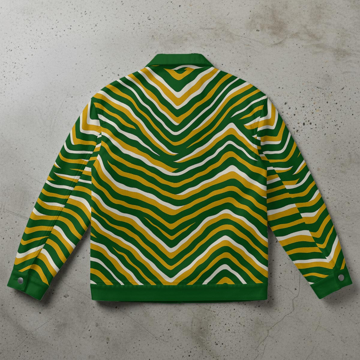Slate Gray Green Bay Football Yellow Green Zebra Unisex Collared Jacket – Game Day Streetwear