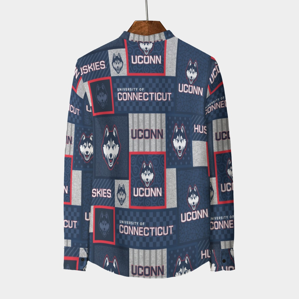 Connecticut Huskies Stand Collar Shirt With Long Sleeve|110GSM Imitation Flax White game day varsity apparel