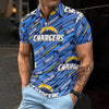 Los Angeles Chargers Men's Polo Shirt powder blue yellow football back view game day look