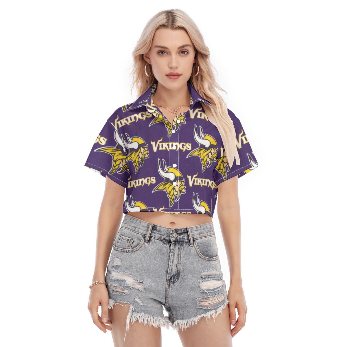 Minnesota Vikings Women's Cropped Shirt purple gold football outfit back view