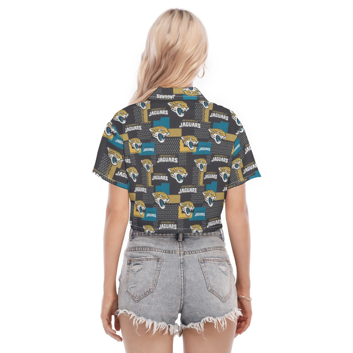 jacksonville-jaguars-womens-cropped-shirt teal black football close-up design detail