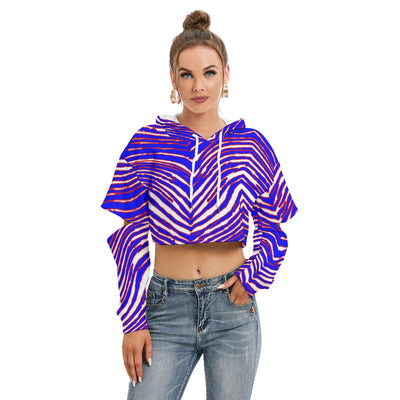 Women’s Heavy Fleece Hoodie with Hollow Out Sleeve – Red, Blue White Zebra Game Day Style – sportswear style, nfl fan apparel, image 1.0