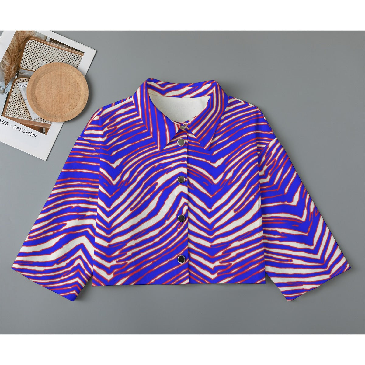 Buffalo football Women's Cropped Jacket | 245GSM Cotton – Red Blue White Zebra Game Day Style