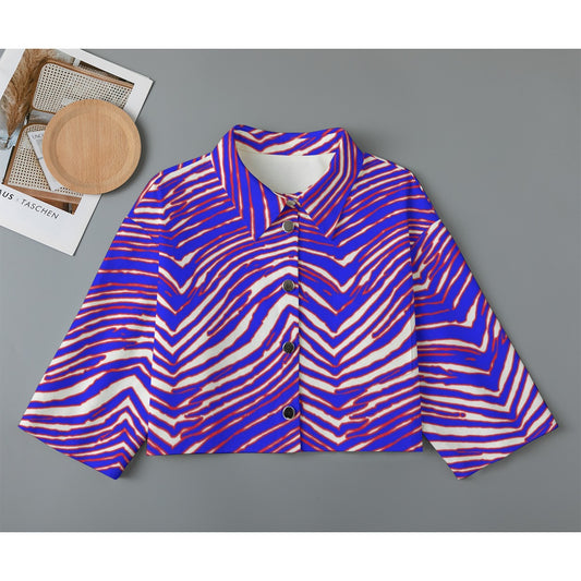Buffalo football Women's Cropped Jacket | 245GSM Cotton – Red Blue White Zebra Game Day Style