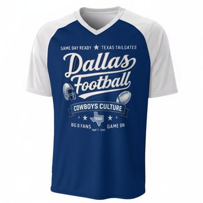 Dallas Football V Neck T Shirt Blue and White – Game Day Texas Fan Tee – game day outfit, game day outfit, image 1.0