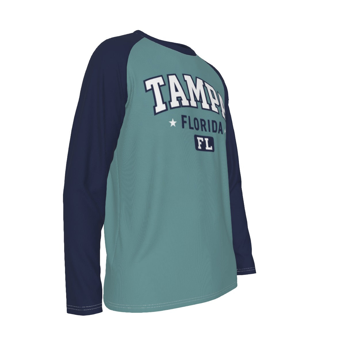 Slate Gray Tampa Florida FL Teal and Navy Long Sleeve Shirt Men Varsity Raglan Tee
