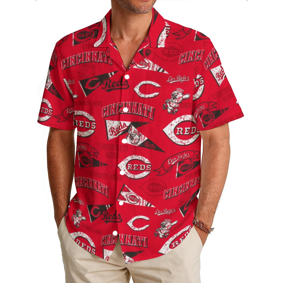 Cincinnati Reds Men's Hawaiian Shirt|150GSM cincinnati reds baseball fan apparel game day outfit