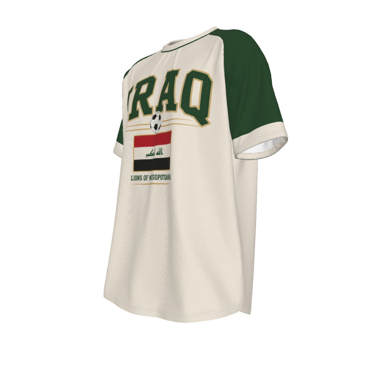 Iraq Soccer T-Shirt Beige Green – Iraq Football Shirt Lions of Mesopotamia Fan Tee streetwear fashion product image 7