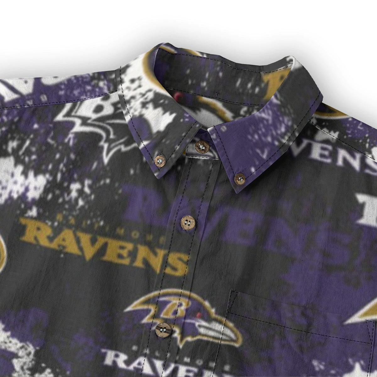 baltimore-ravens-mens-casual-lapel-long-sleeve-shirt-125gsm-cotton purple black football outfit fabric close-up