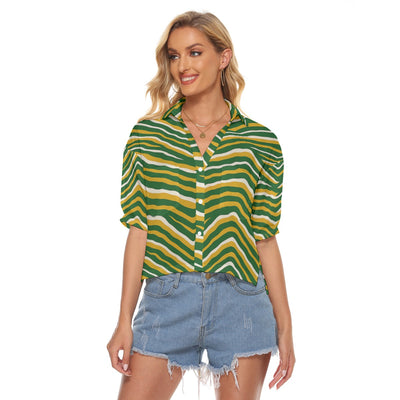 Green Bay Football Yellow Green Women’s V-Neck Shirt – Game Day Streetwear – game day outfit, football shirt, image 1.0