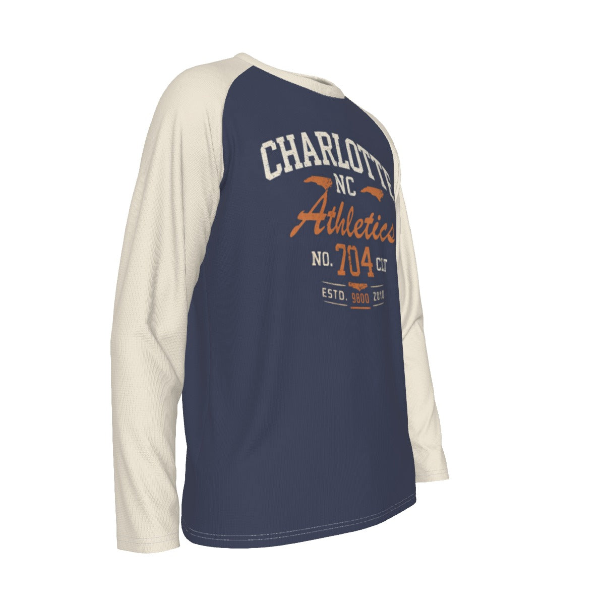 White Smoke Charlotte NC 704 Athletics Long Sleeve Shirt – Navy Cream Varsity Raglan Tee