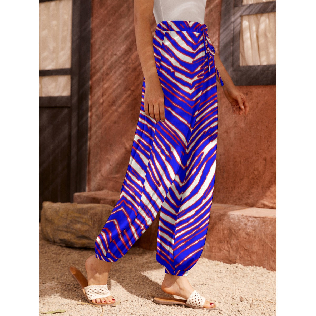 Buffalo football Women's Carrot Pants – Red Blue White Zebra Game Day Style
