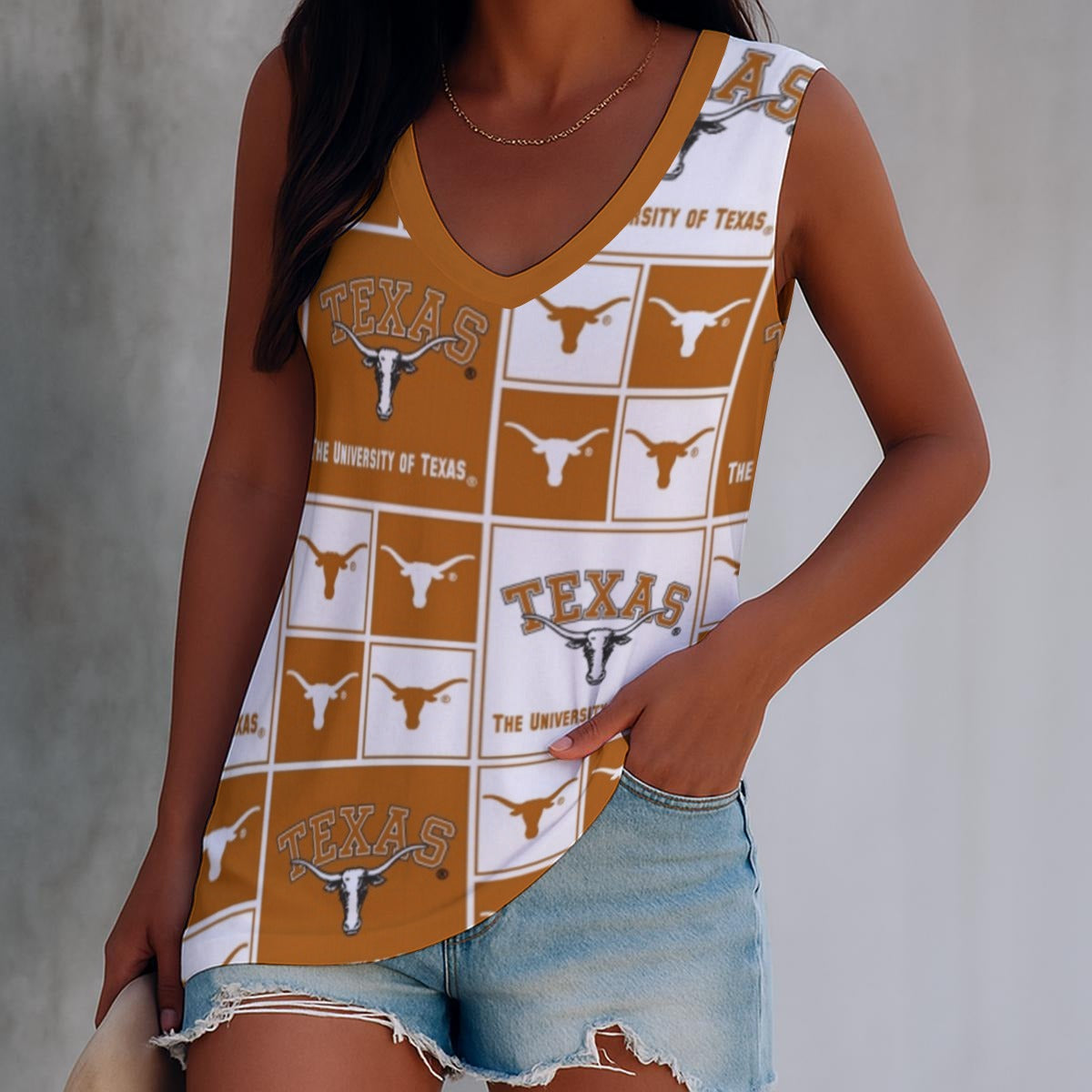Texas at Austin - Longhorns Women's Sleeveless V-Neck Tank Top White varsity sports apparel