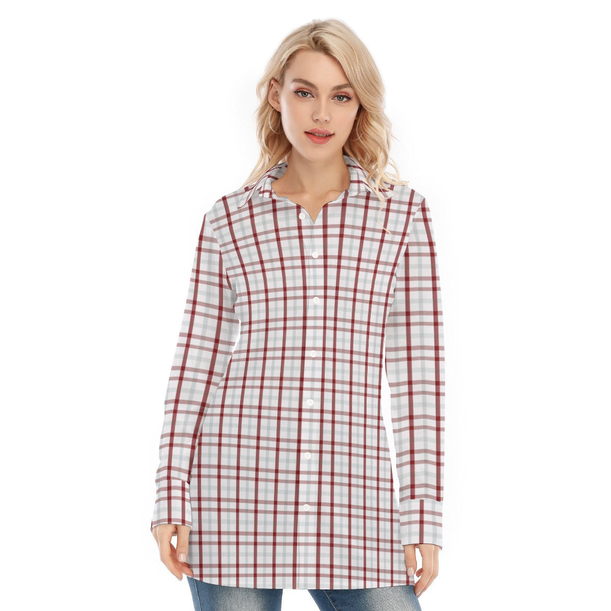 kansas jayhawks tartan plaid oversized button up women shirt indiana hoosiers tartan plaid oversized button up women shirt women's long shirt |115gsm cotton poplin women tartan plaid game day fashion