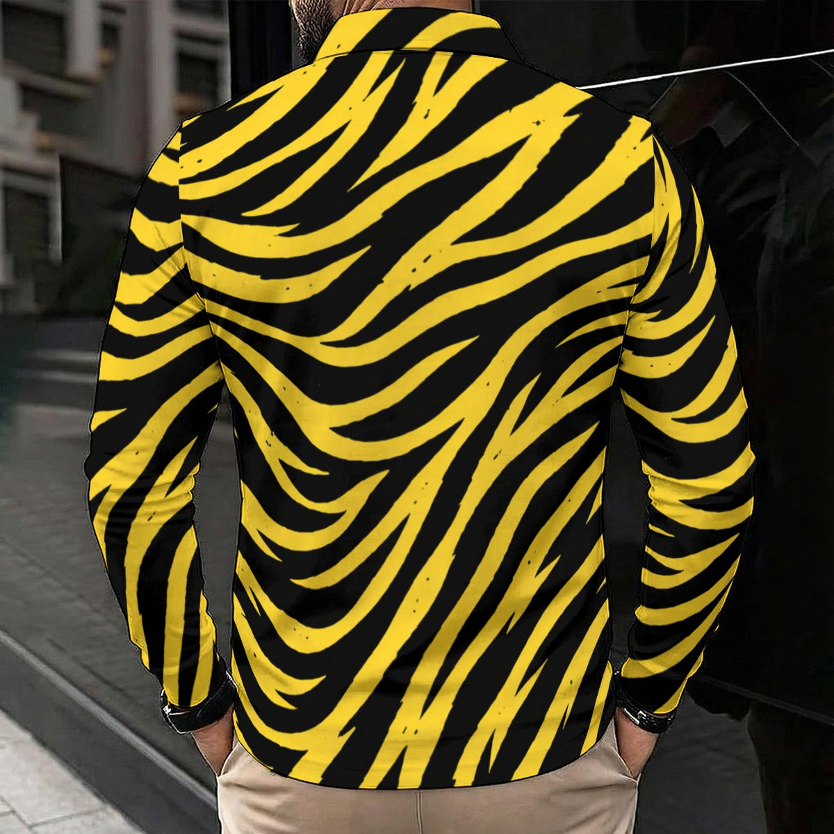 Black Pittsburgh Football Yellow Black Zebra Men's Polo Shirt With Long Sleeve