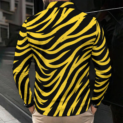 Black Pittsburgh Football Yellow Black Zebra Men's Polo Shirt With Long Sleeve