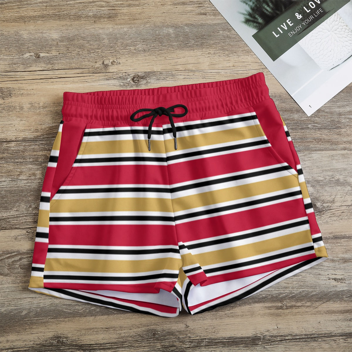 San Francisco Football Striped Women’s Casual Shorts – Red and Gold Game Day Style – sportswear style, sportswear style, image 1.0