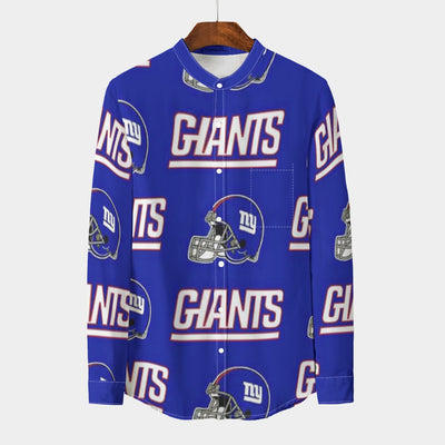 New York Giants  Men's Stand Collar Shirt With Long Sleeve|110GSM Imitation Flax – game day outfit, casual fan outfit, image 1047