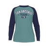 San Antonio Texas TX Teal and Navy Long Sleeve Shirt Men Varsity Raglan Tee – fan gear, lightweight game day shirt, image 1.0