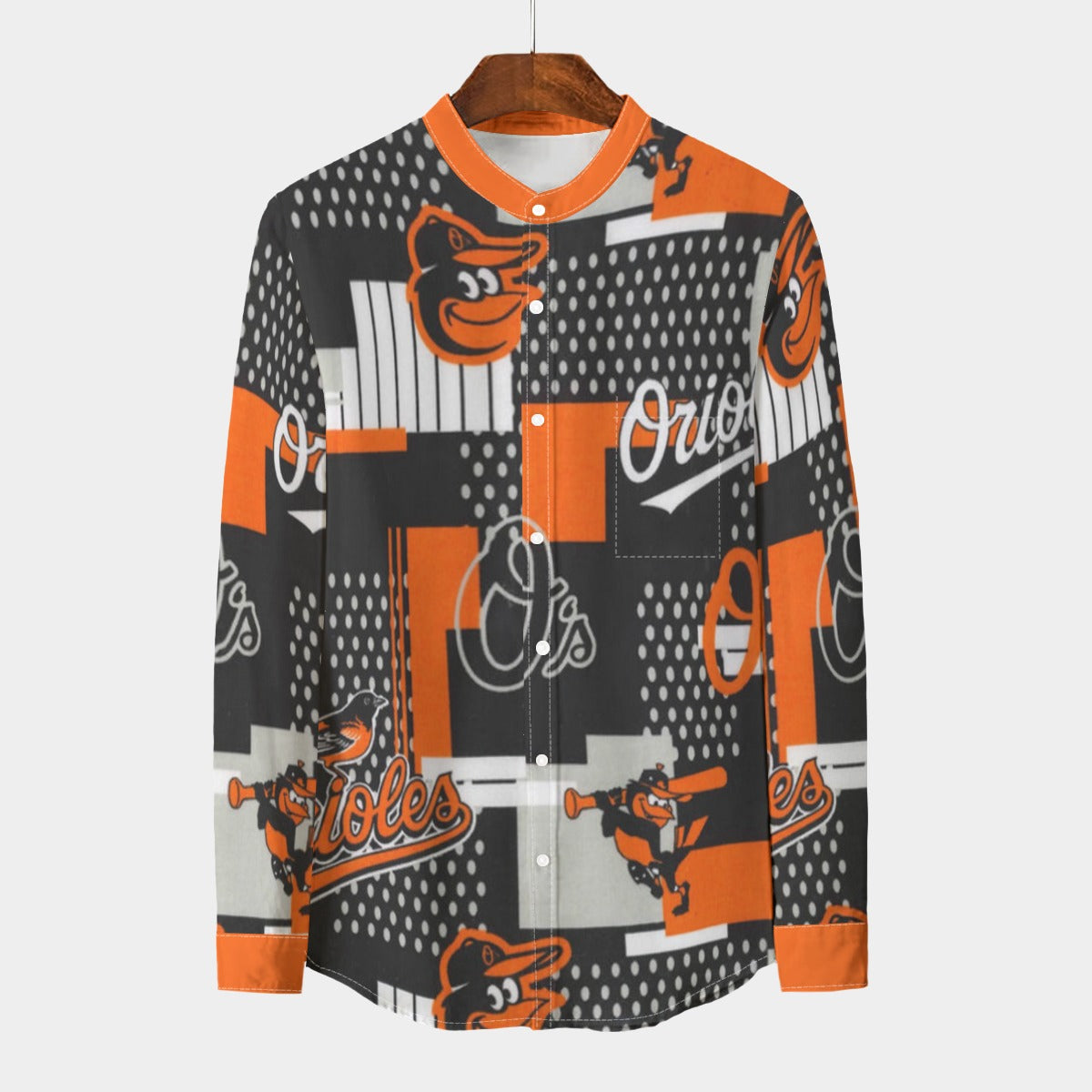 Baltimore Orioles  Men's Stand Collar Shirt With Long Sleeve|110GSM Imitation Flax baltimore orioles baseball fan apparel game day outfit