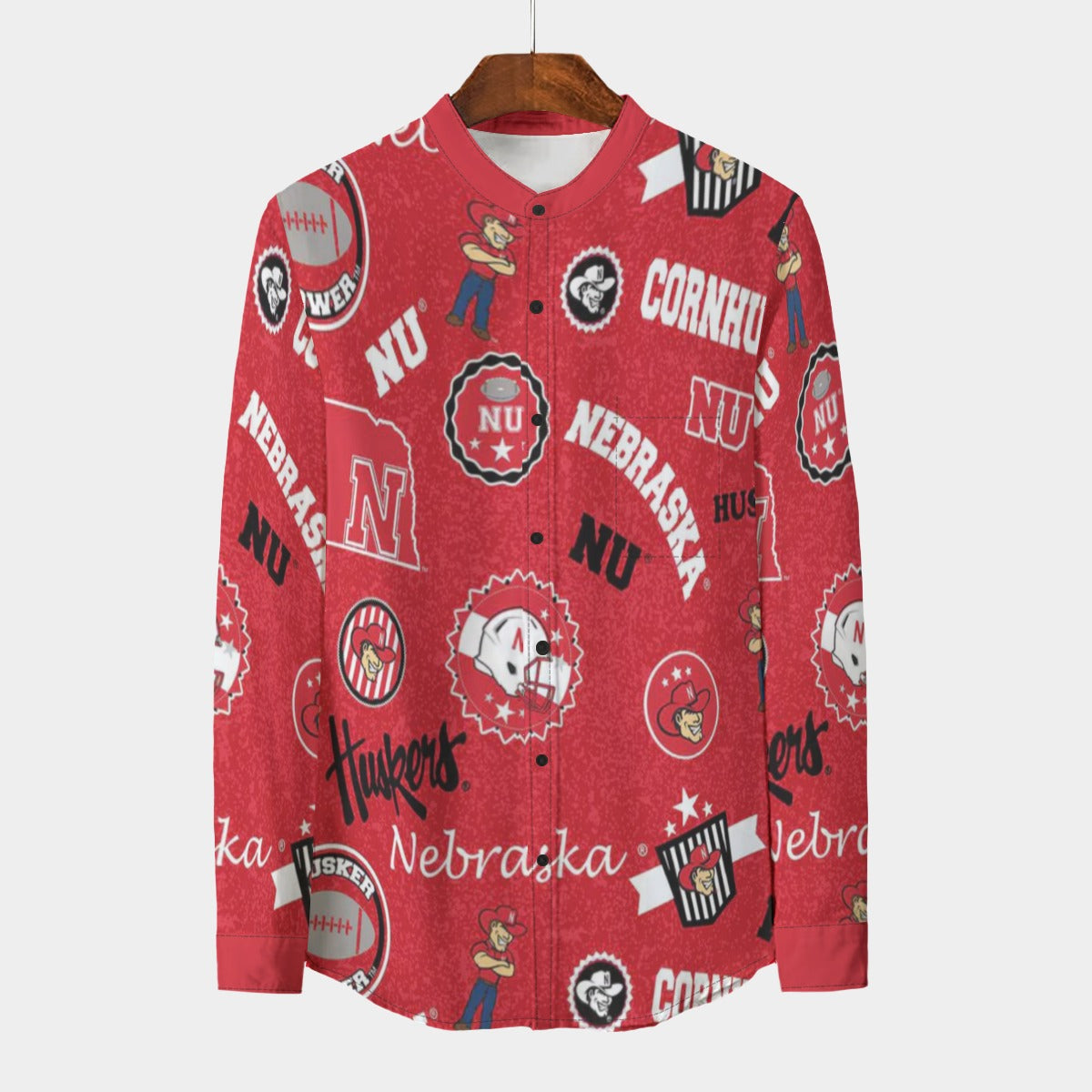 Nebraska Lincoln Cornhuskers Stand Collar Shirt With Long Sleeve|110GSM Imitation Flax - Big Ten football apparel varsity sportswear product image 1.0