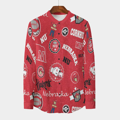 Nebraska Lincoln Cornhuskers Stand Collar Shirt With Long Sleeve|110GSM Imitation Flax - Big Ten football apparel varsity sportswear product image 1.0
