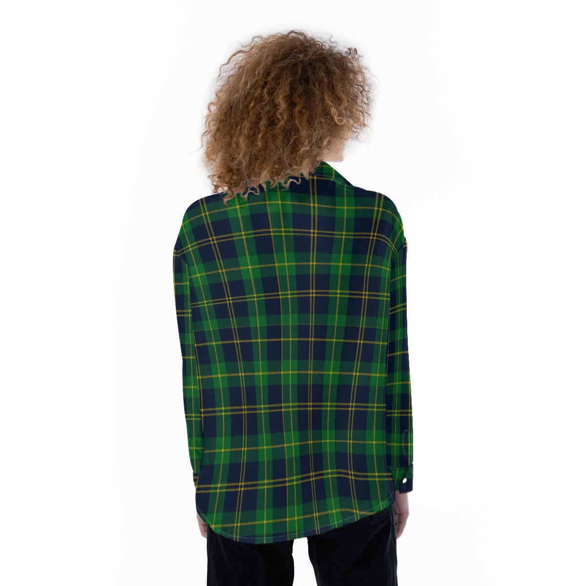 Notre Dame Fighting Irish Green Navy Gold Plaid Womens Satin Shirt 8 green navy gold plaid women fashion apparel