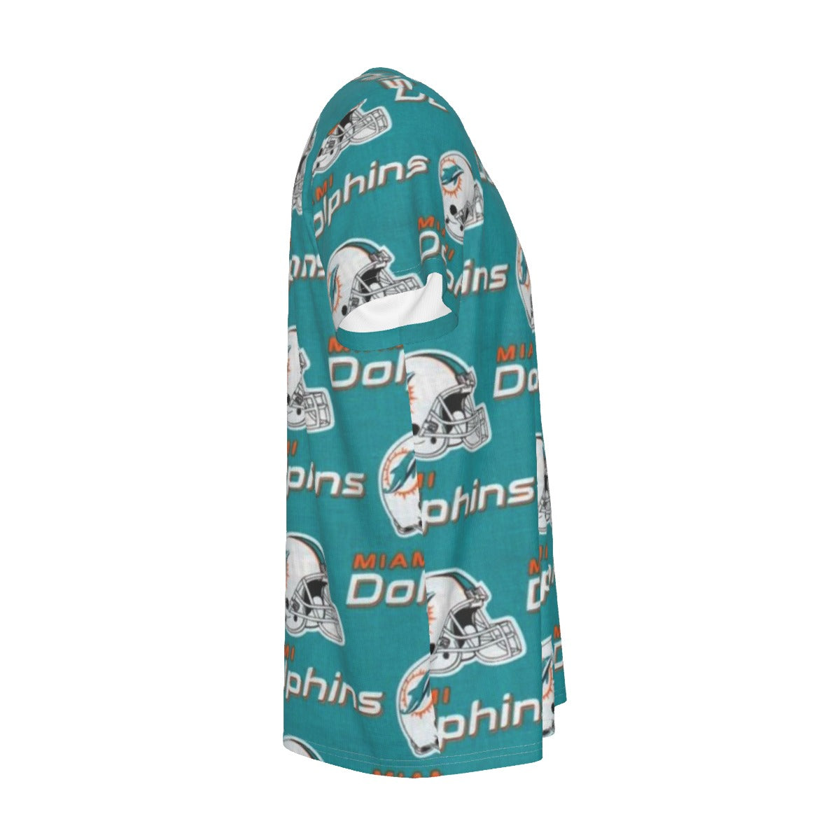miami-dolphins-short-sleeve-t-shirt aqua orange football outfit fabric close-up