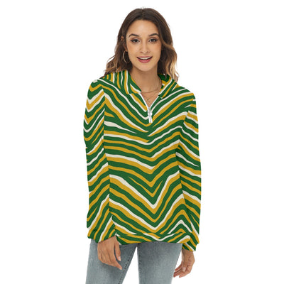 Green Bay Football Yellow Green Women’s Borg Fleece Half Zip Hoodie – Game Day Streetwear – nfl fan apparel, nfl fan apparel, image 1.0