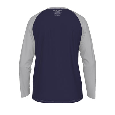 Dark Slate Gray New York Baseball Raglan Long Sleeve Shirt – Navy and Light Gray Varsity Athletic Tee Est. 1903