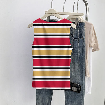 Gray San Francisco Football Striped Women’s Sleeveless Vest – Red and Gold Game Day Top