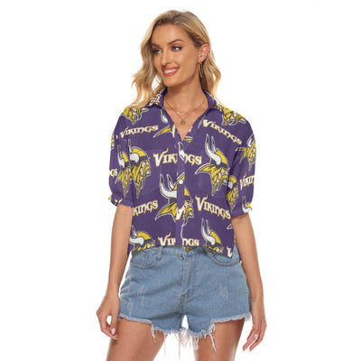 Minnesota Vikings Women's V-neck Shirts purple gold football outfit back view