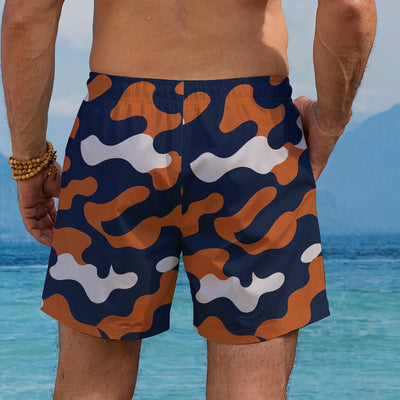 Sienna Chicago Football Camo Swim Shorts for Men – Navy Orange Game Day Board Shorts