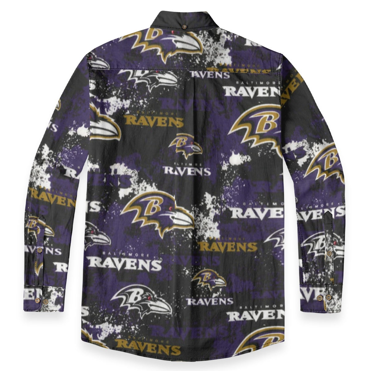 baltimore-ravens-mens-casual-lapel-long-sleeve-shirt-125gsm-cotton purple black football outfit detail