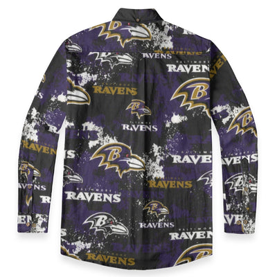 baltimore-ravens-mens-casual-lapel-long-sleeve-shirt-125gsm-cotton purple black football outfit detail