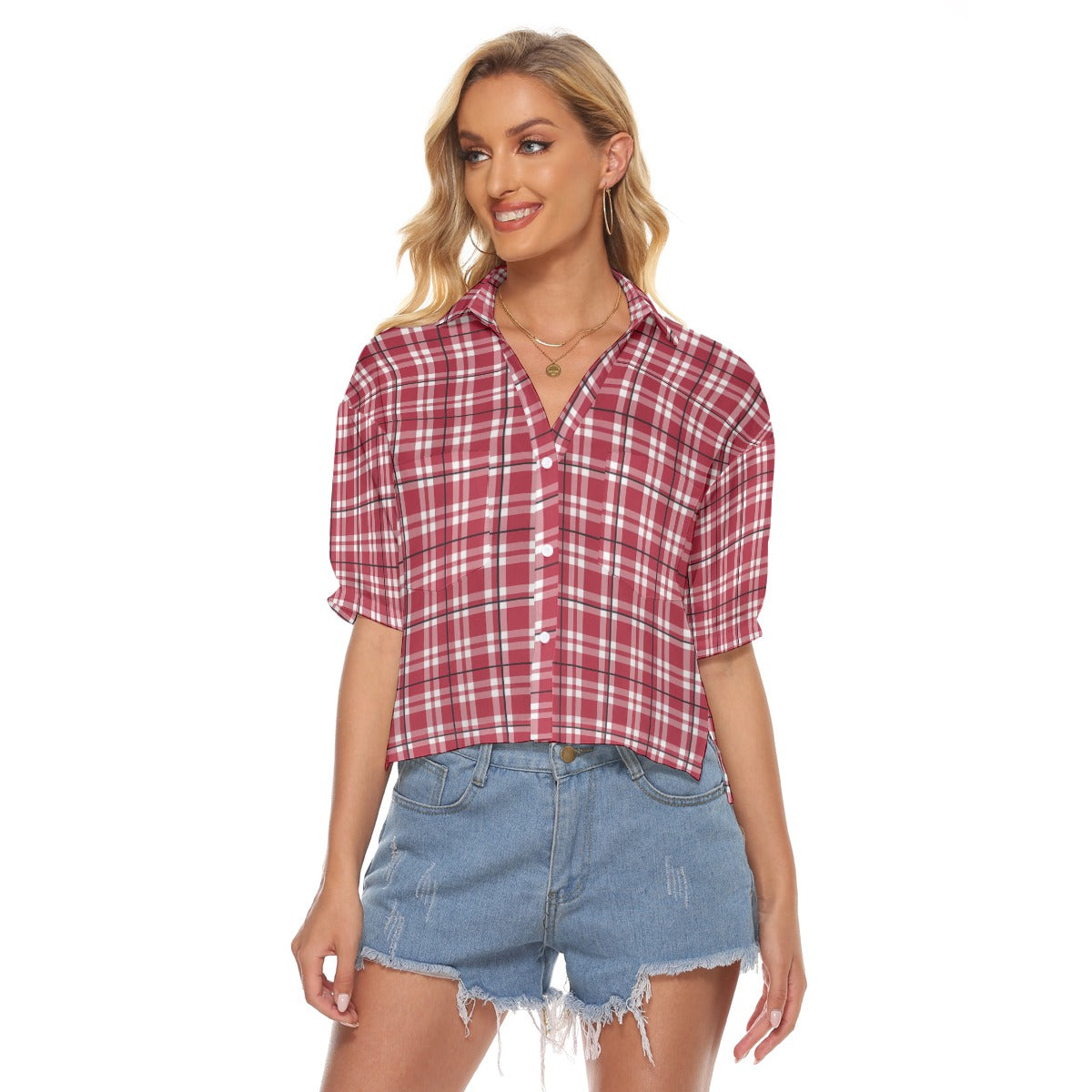 alabama crimson tide tartan plaid crimson white women's v-neck shirts crimson white tartan plaid game day fashion