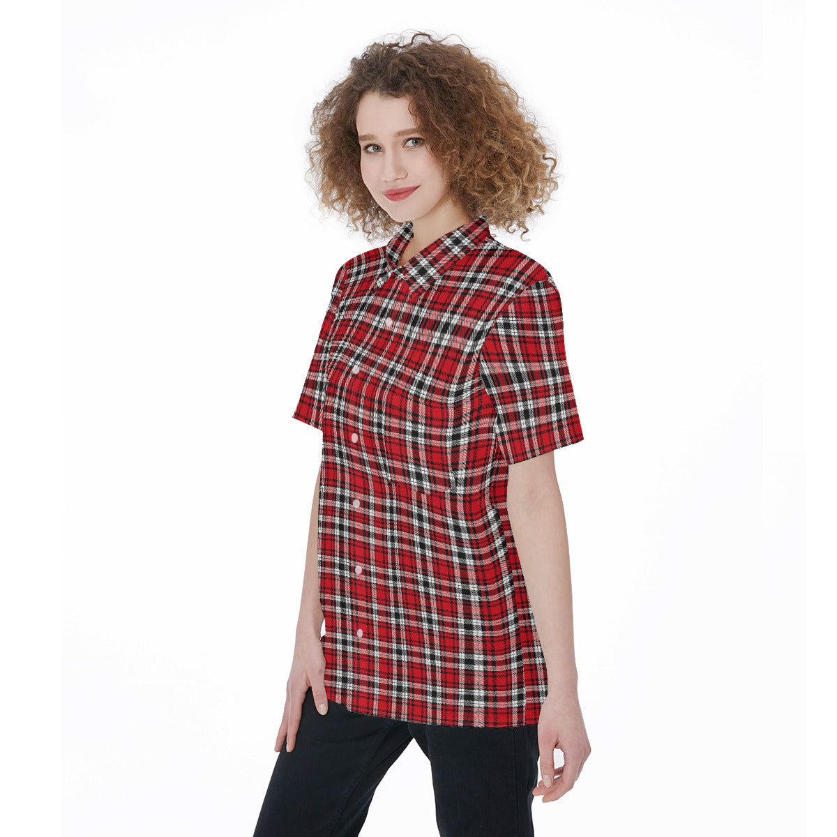 louisville cardinals tartan plaid oversized button up women shirt women's short sleeve shirt with pocket women tartan plaid game day fashion