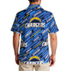 los-angeles-chargers-mens-hawaiian-shirt-150gsm powder blue yellow football fabric breathable detail