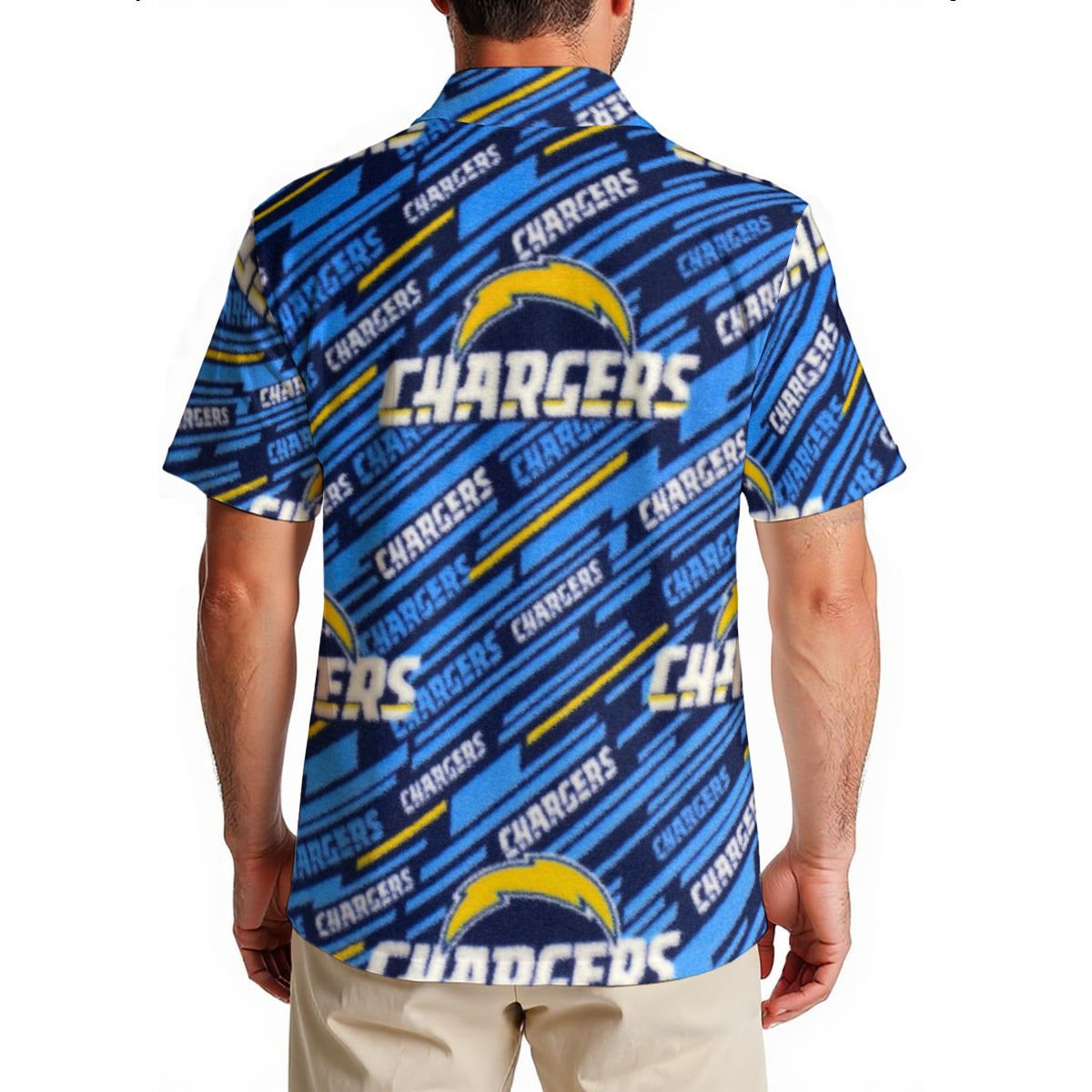 los-angeles-chargers-mens-hawaiian-shirt-150gsm powder blue yellow football fabric breathable detail